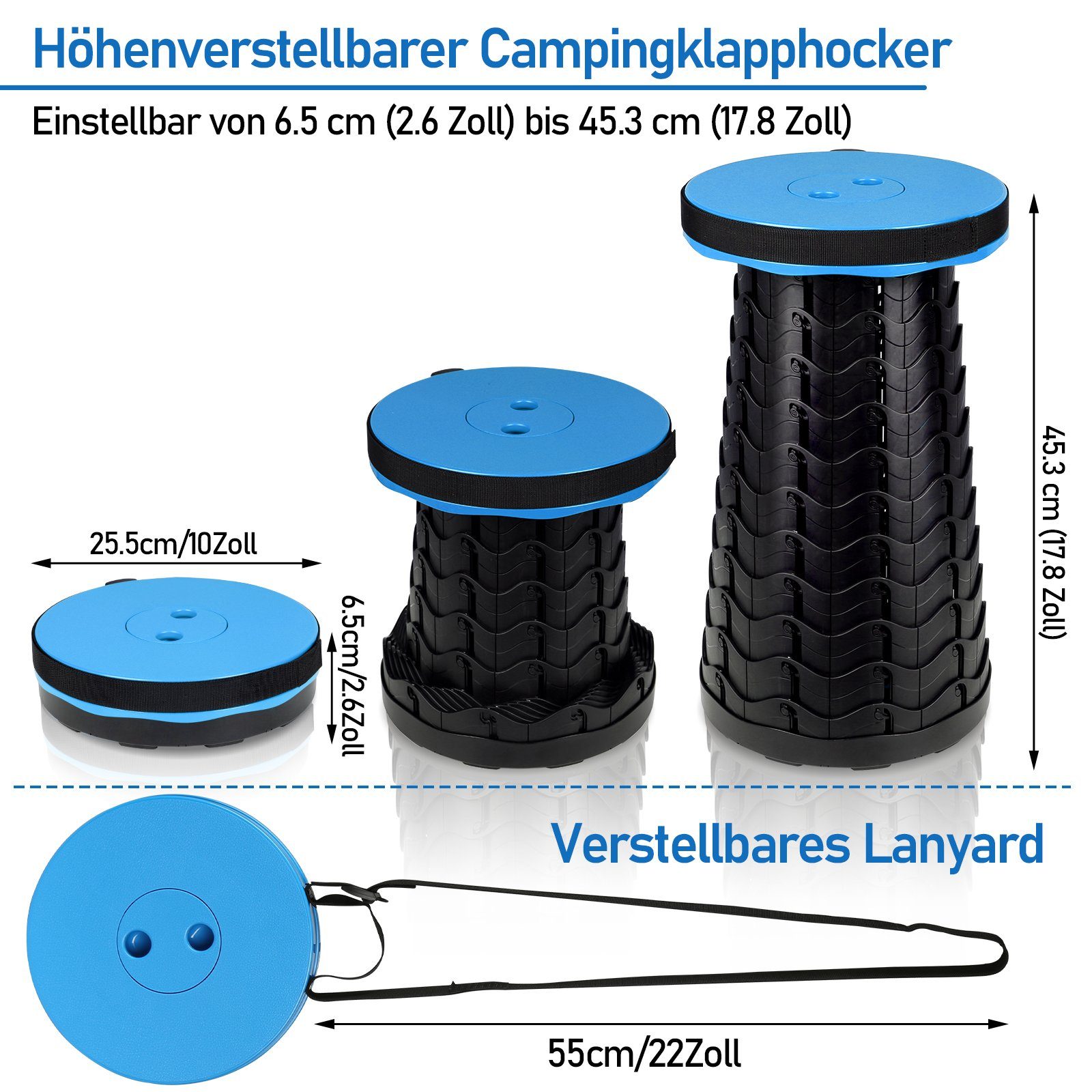 Gimisgu Klappstuhl Tragbarer Klappstuhl Klapphocker Hocker Sitz Teleskop Faltbar Blau