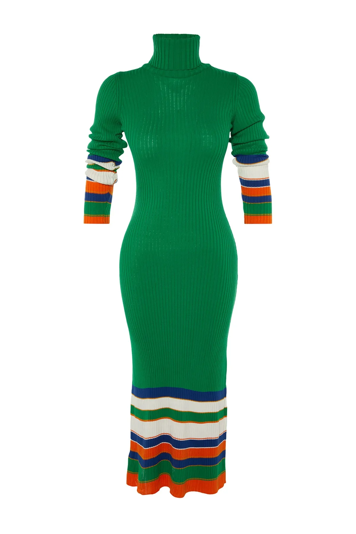 Trendyol Collection  Grün Grünes Midi-Strickkleid mit Farbblockmuster TWOAW23EL00070 Kleid TWOAW23EL00070