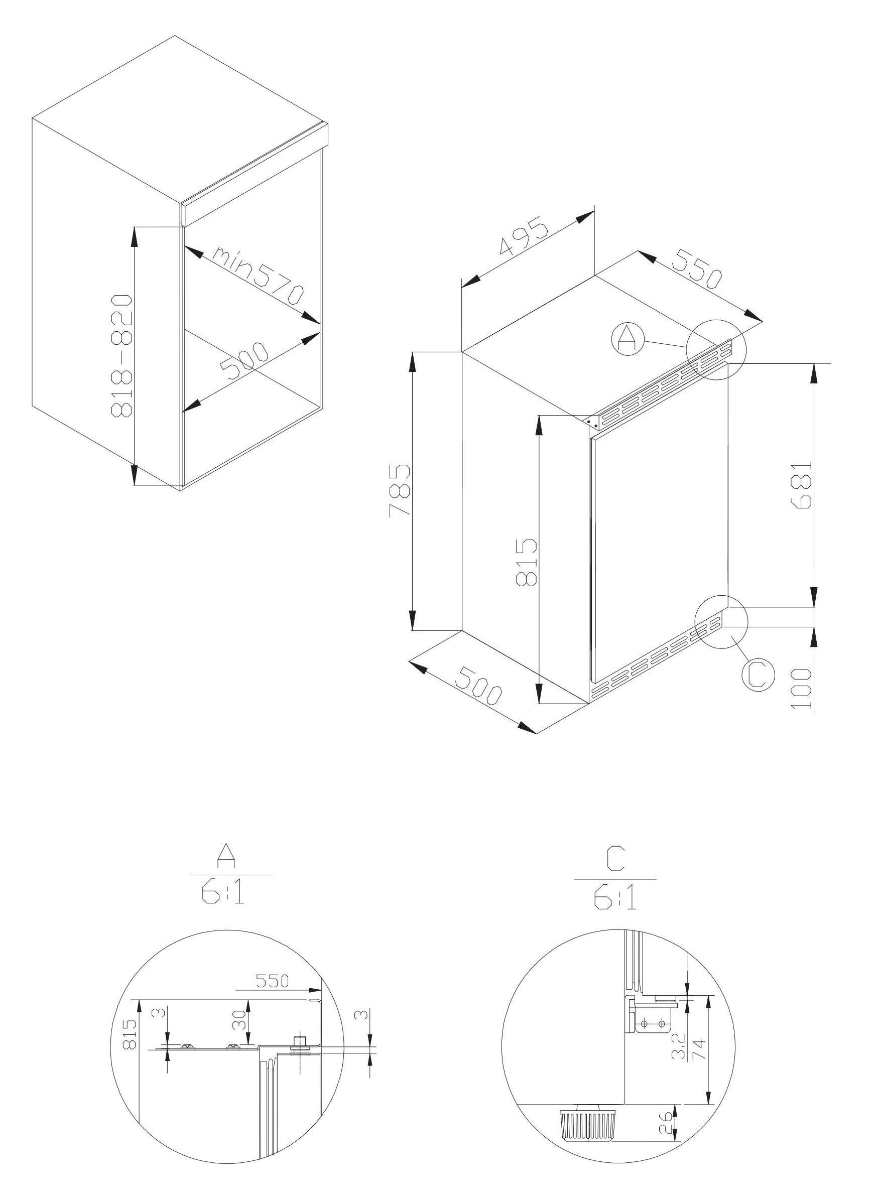 Amica Einbaukühlschrank UKS 16147, 81,5 cm hoch, 49,5 cm breit, dekorfähig + unterbaufähig
