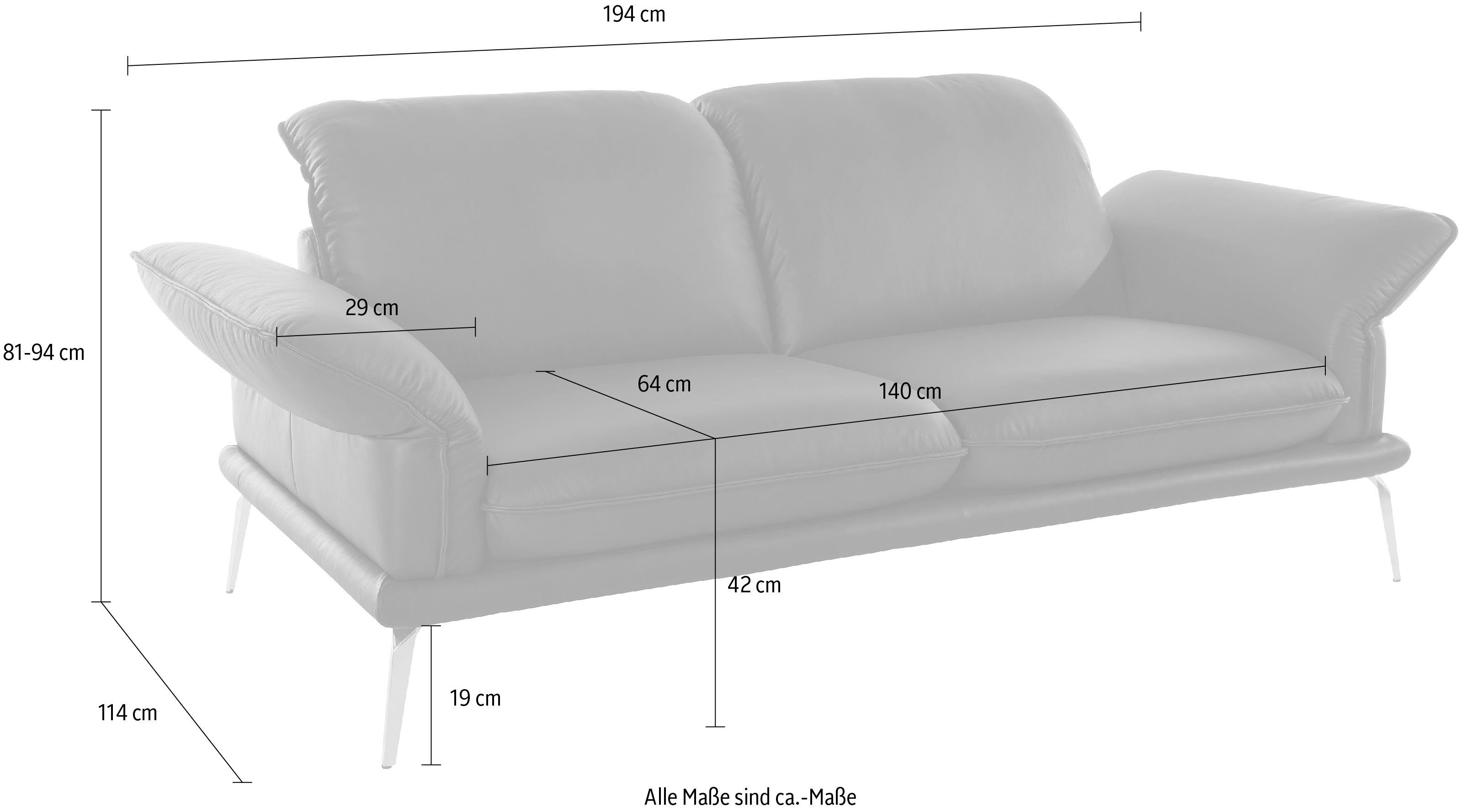W.SCHILLIG 2-Sitzer sherry, Kopfstützenverstellung, Winkelfüße in Chrom glänzend, Breite 194 cm