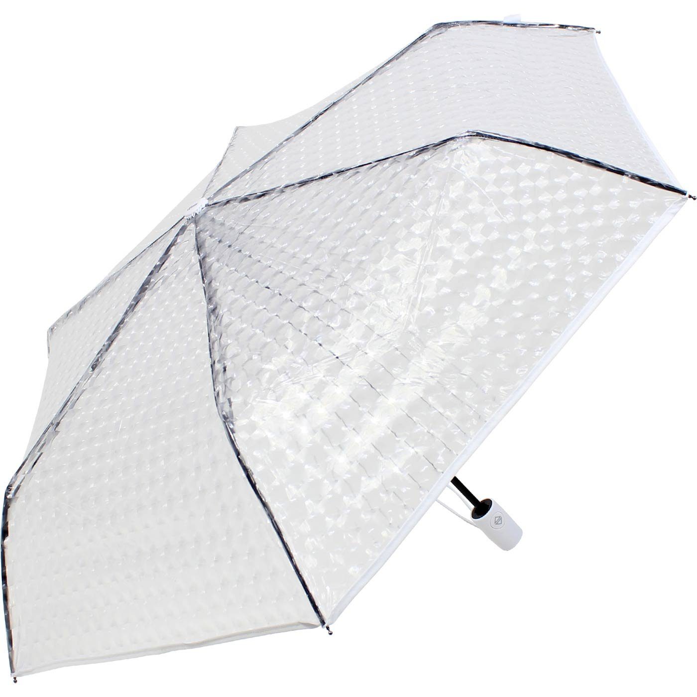 iX-brella Taschenregenschirm Minischirm Transparent Automatik mit Lens-Effekt, in weiß, rot und schwarz