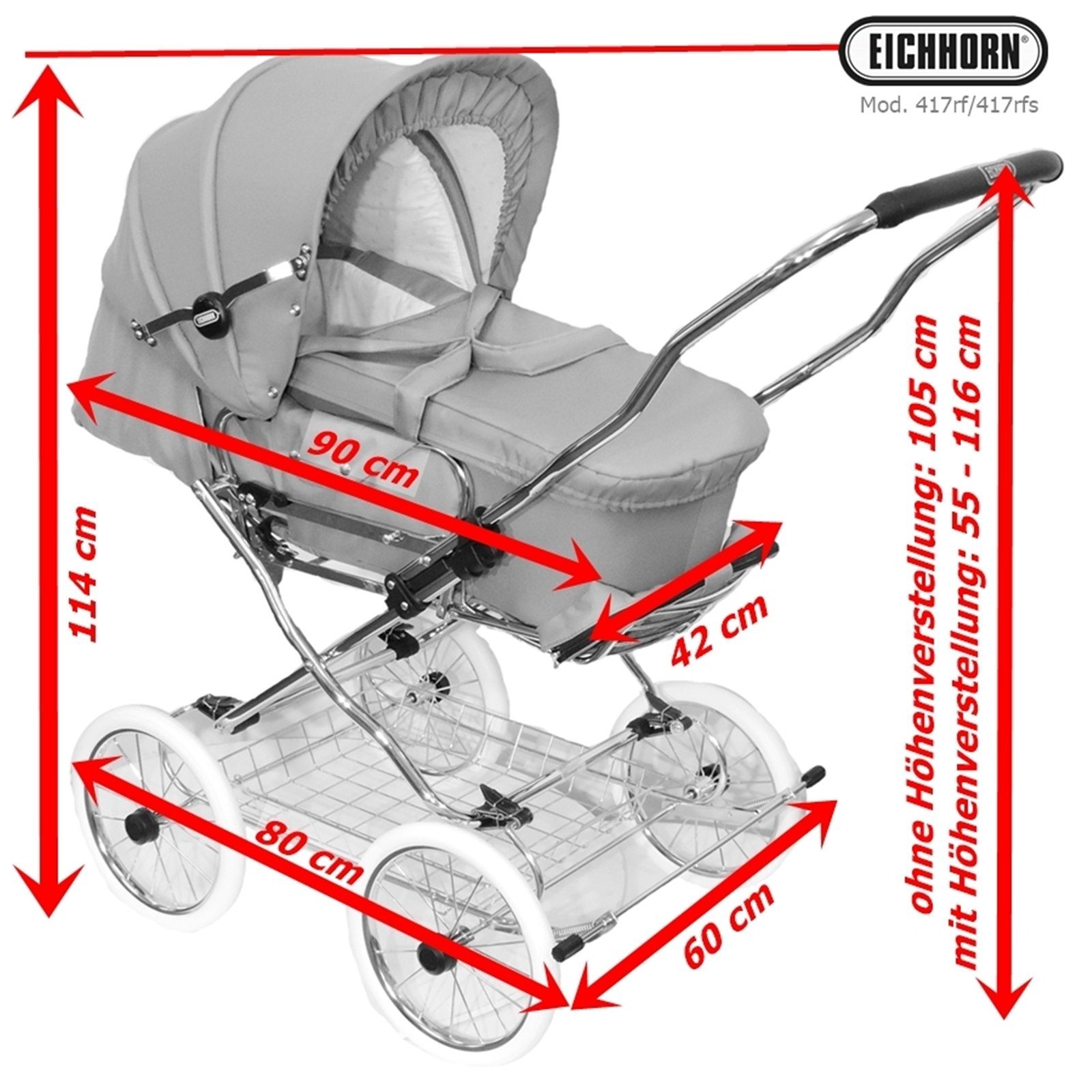 Eichhorn Kinderwagen Kombi-Kinderwagen Designer, mit EVA-Vollmaterial-Rädern, umbaubar zum Sportwagen - made in EU