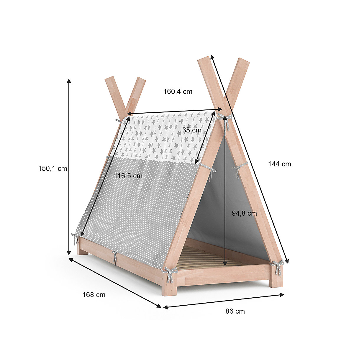 Kinderbett Hausbett Tipi + Überwurf 80x160cm Indianerzelt Indianerbett