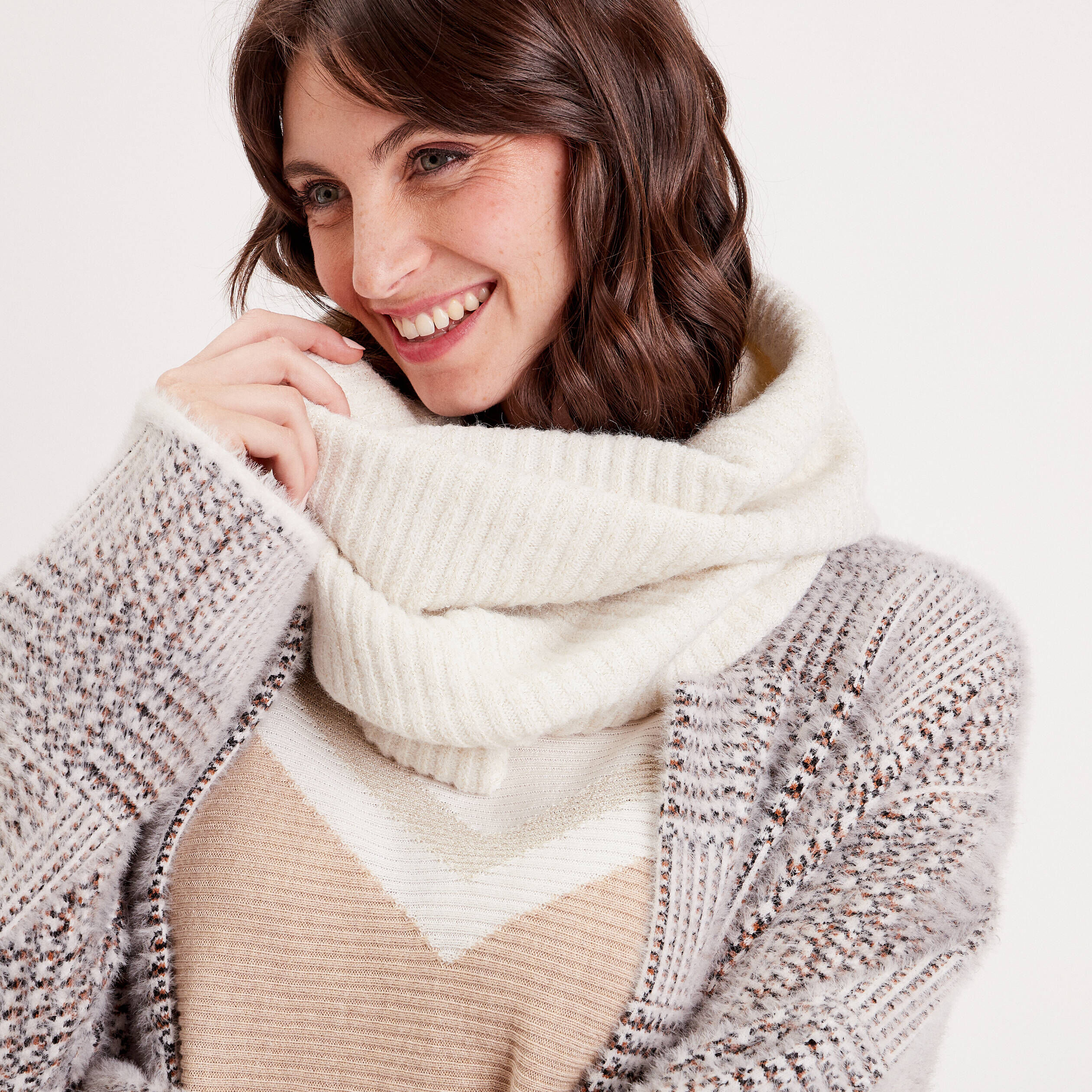 Snood tricoté côtelé ecru femme | Cache Cache