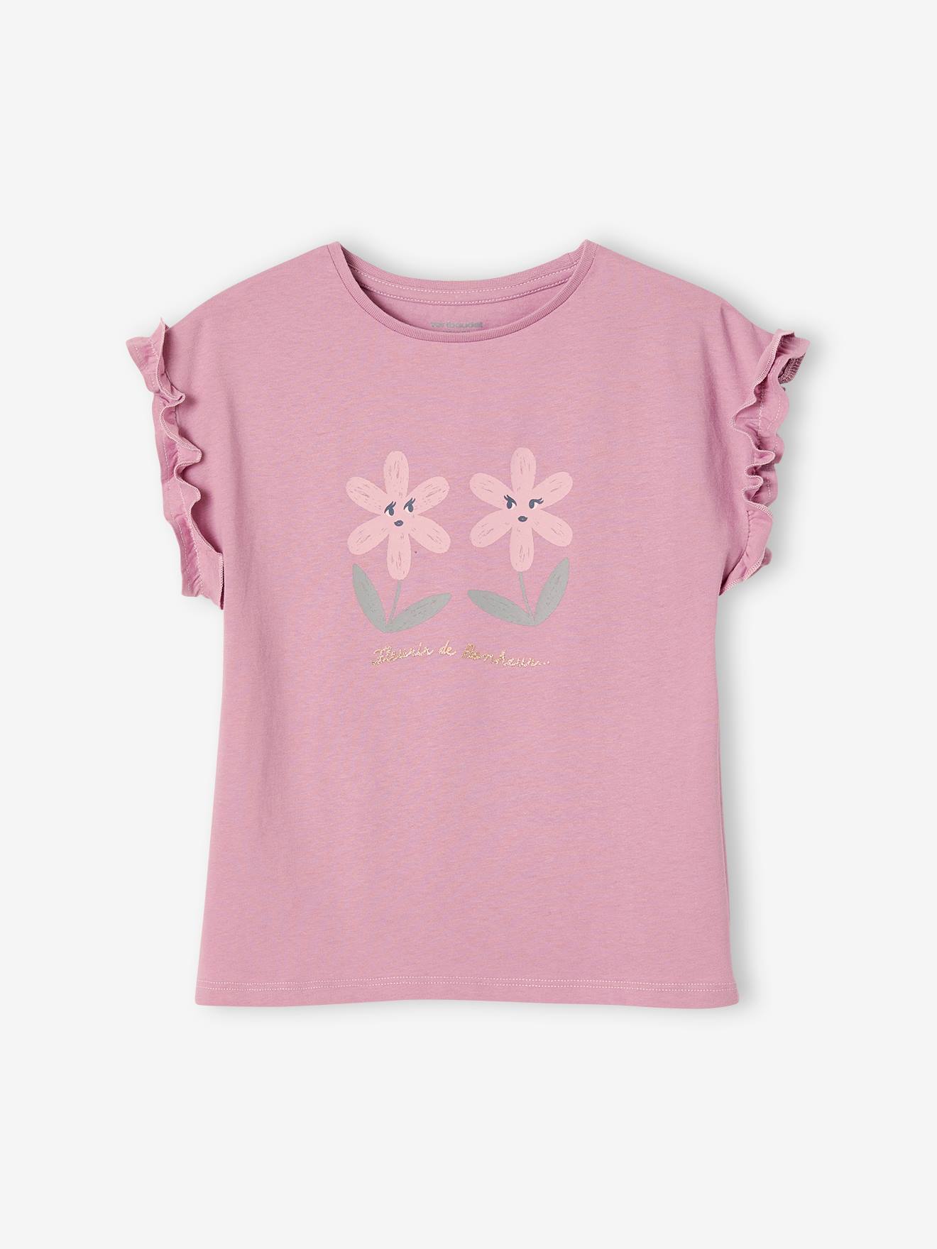 Vertbaudet Mädchen T-Shirt mit Volantärmeln - dunkelrosa