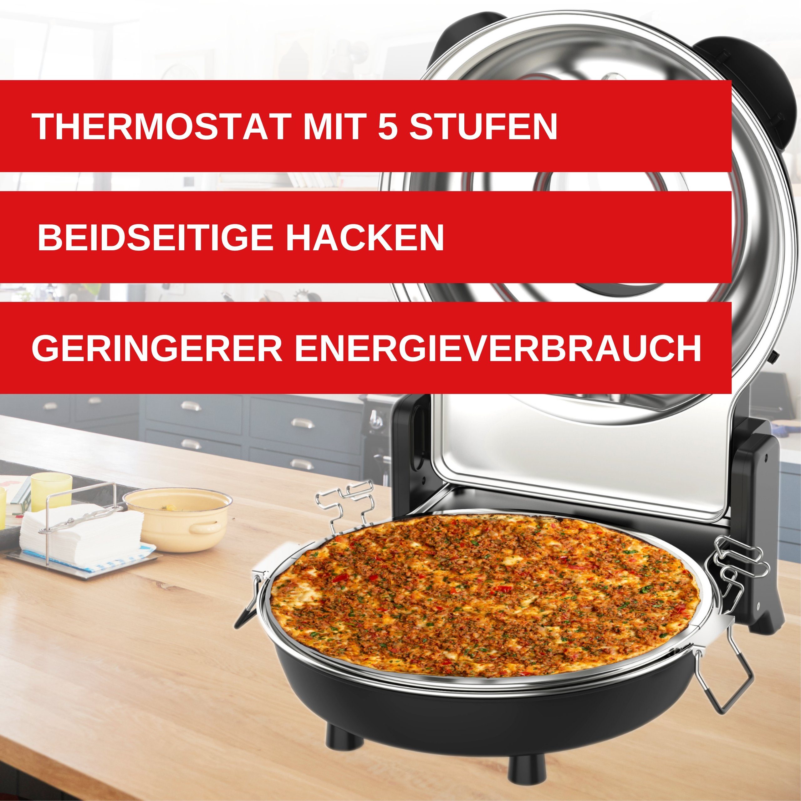 Eratec Minibackofen PM-27, Bis 400 Grad mit feuerfestem Naturstein/Pizza und Fladen uvm. in 3 Min