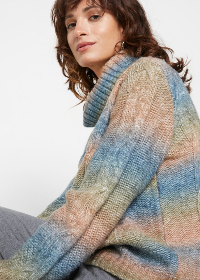 Rollkragenpullover mit Zopfmuster