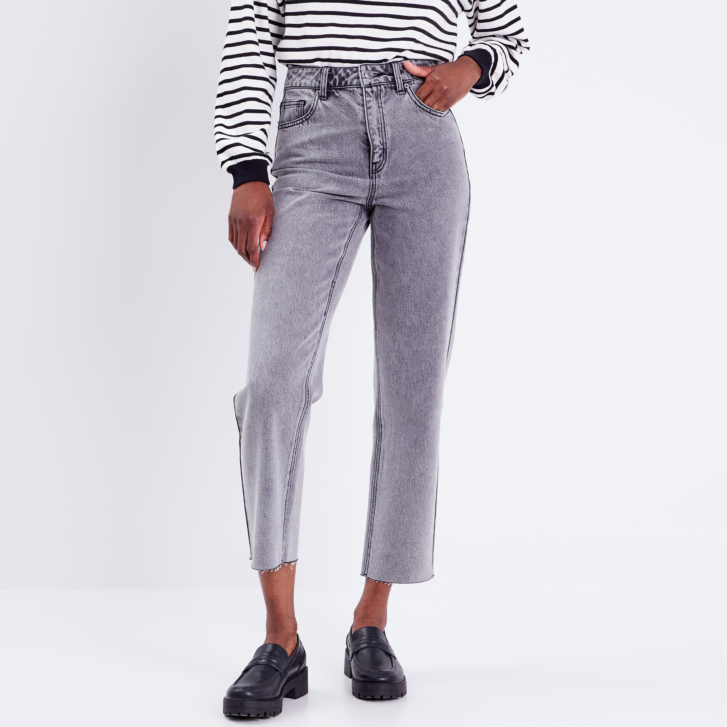 Jeans regular taille haute denim gris femme | Cache Cache