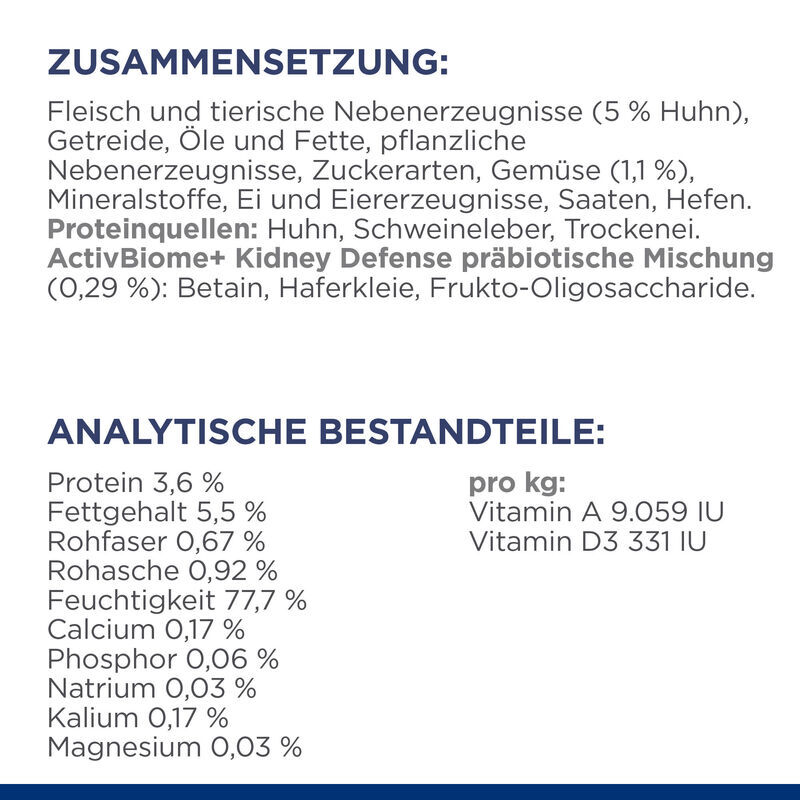 Hill's Nierendiät Hill's Prescription Diet Kidney Care k/d Ragout mit Huhn und zugefügtem Gemüse 12x354g