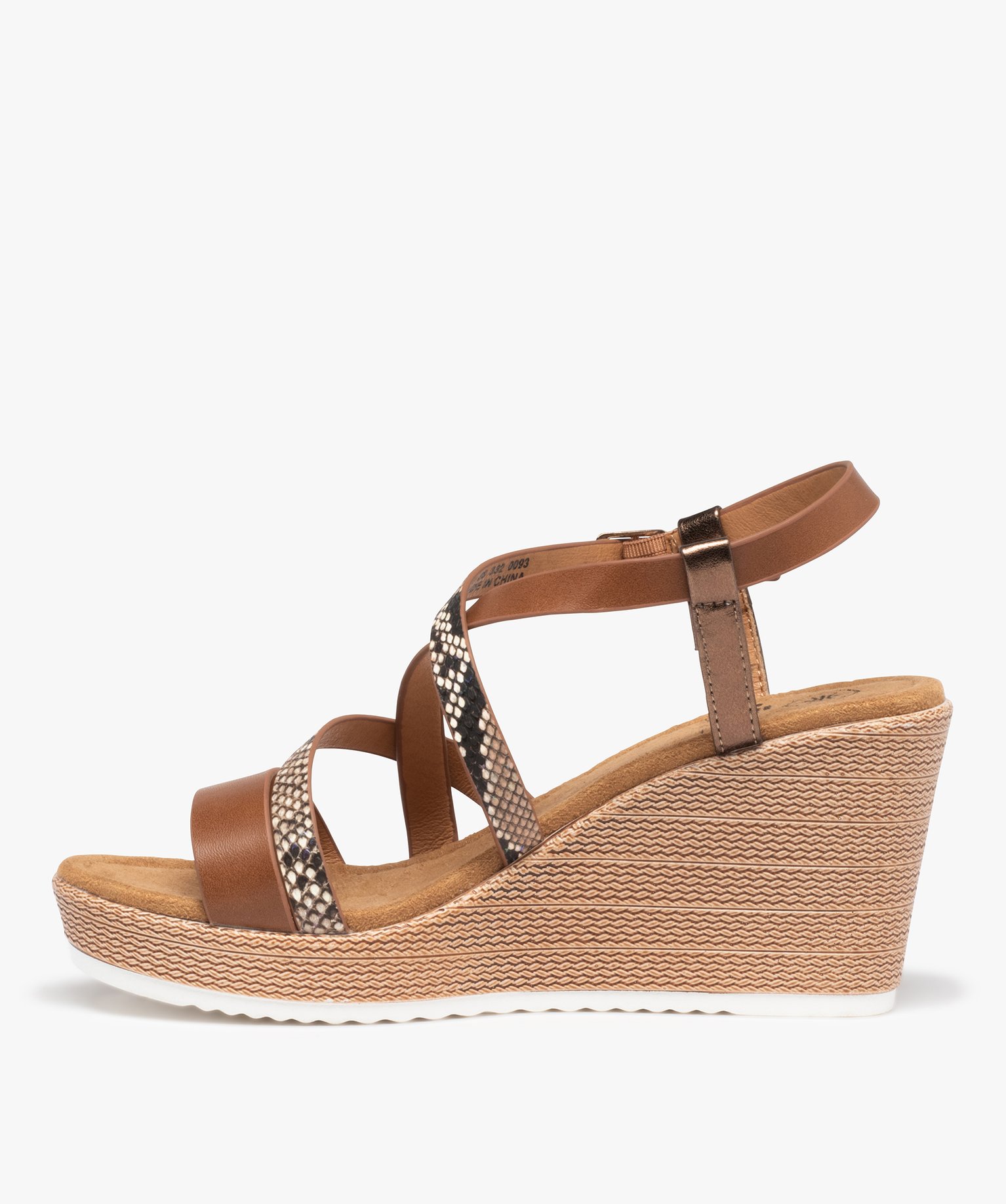 Sandales femme compensées à brides fantaisie marron | GEMO