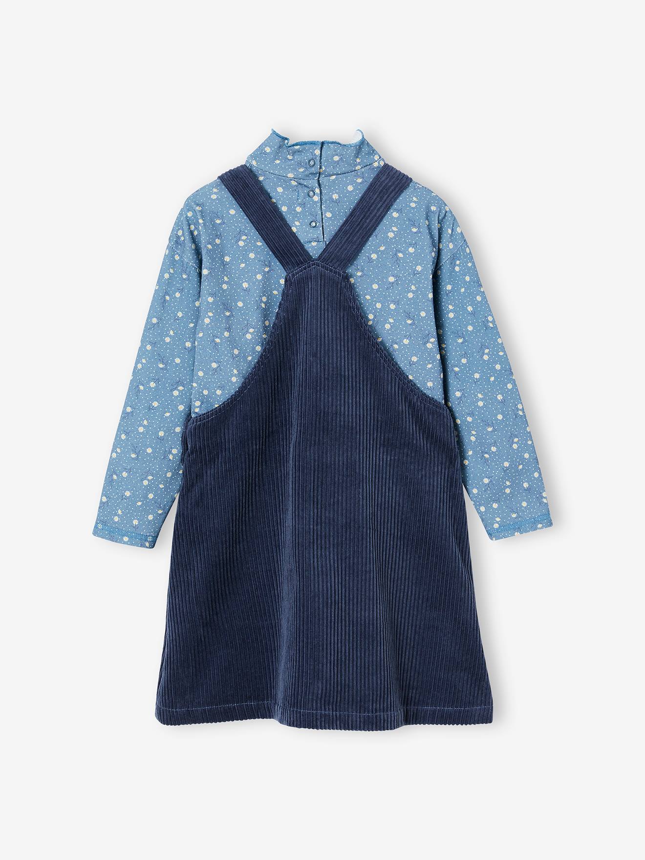 Ensemble t-shirt + robe salopette en velours fille chocolat