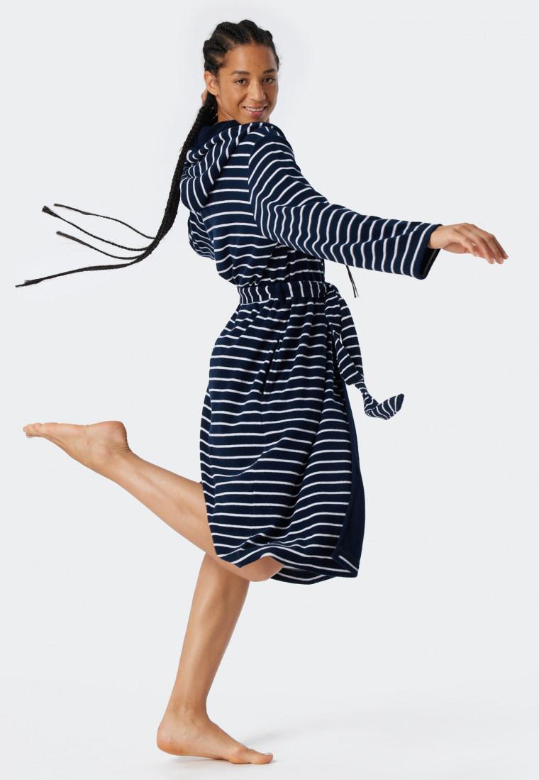 Bademantel Leichtfrottee navy gestreift - Feather Terry