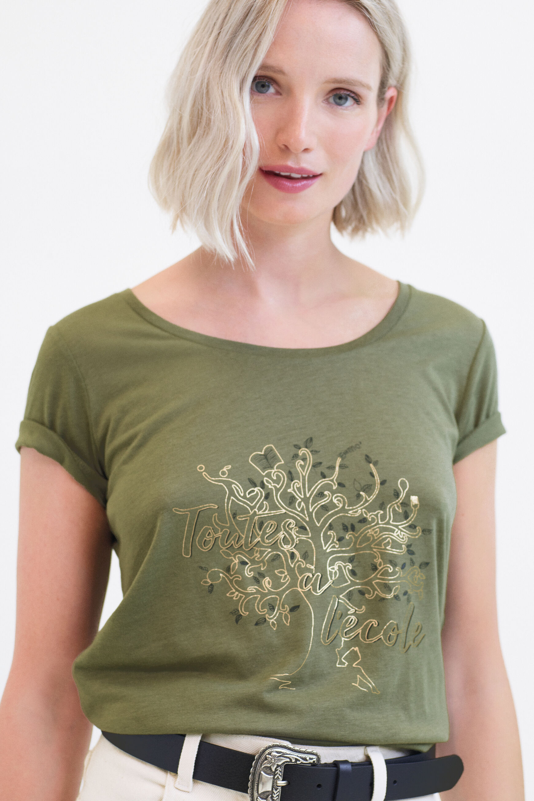 t-shirt nessa vert kaki femme