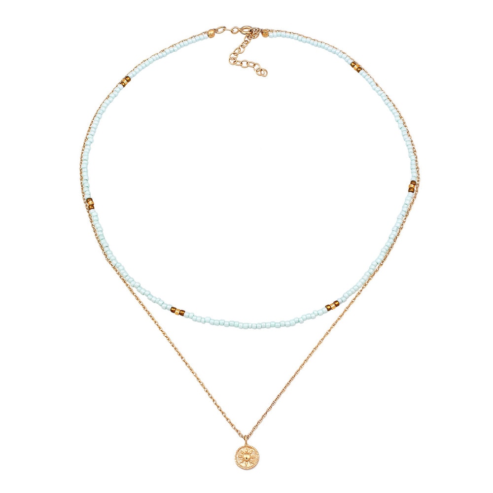 Elli Elli Collier Femmes Choker Couches Perles Soleil en argent sterling 925 plaqué or collier