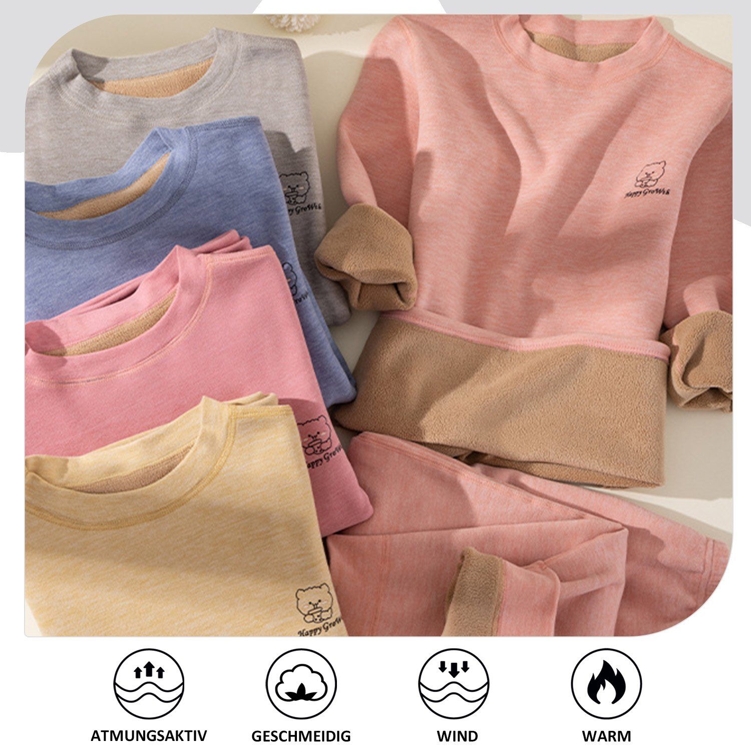 TOPMELON Thermounterhemd Fleece Gefütterte Kinder Thermo Unterwäsche Set