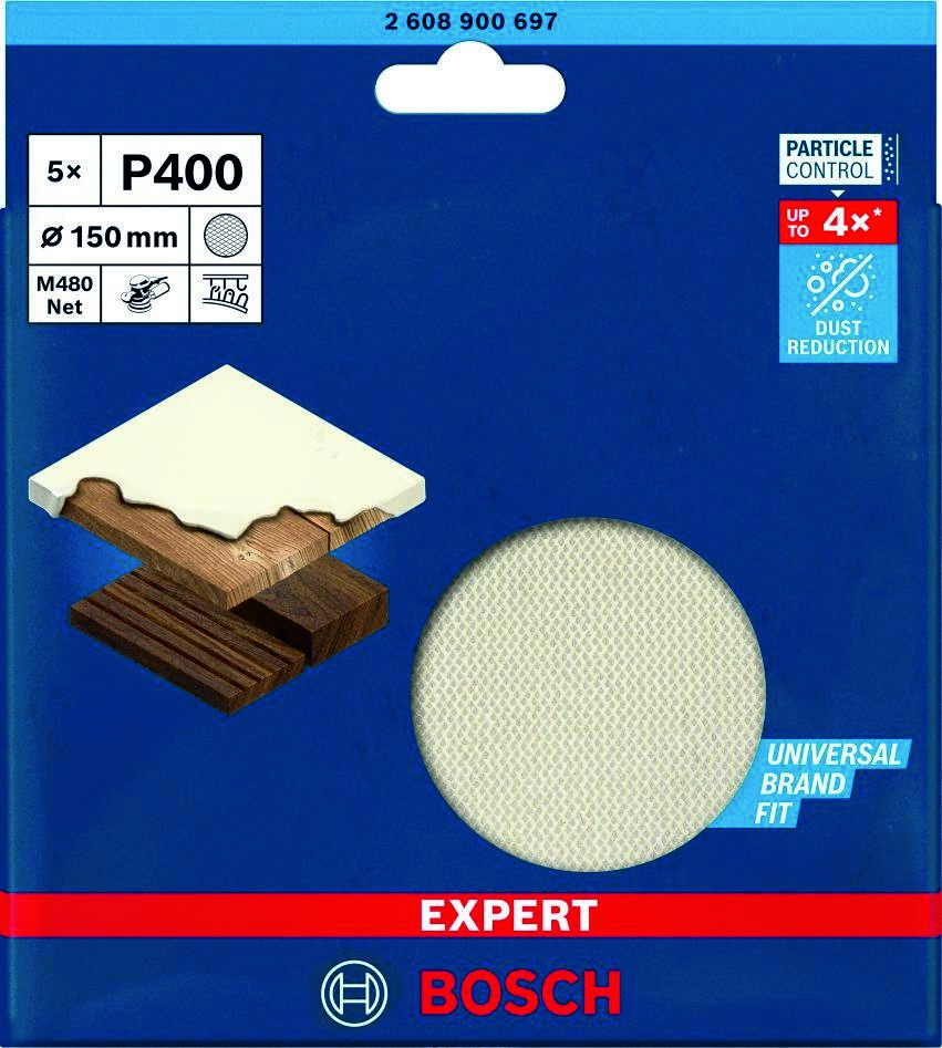 Bosch plavi pribor 2608900697 Expert M480 brusna mrežica za orbitalne brusilice 150 mm, K400 5-dijelna