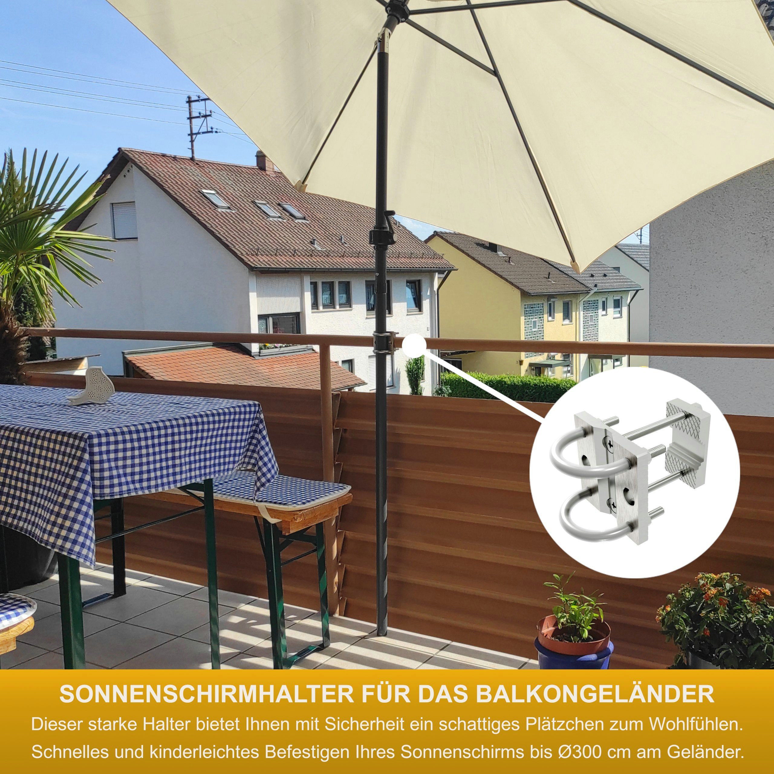 KDR Produktgestaltung Schirmhalter Sonnenschirmhalter Balkongeländer Sonnenschirmständer für Sonnenschirm, für Stöcke bis Ø 42 mm