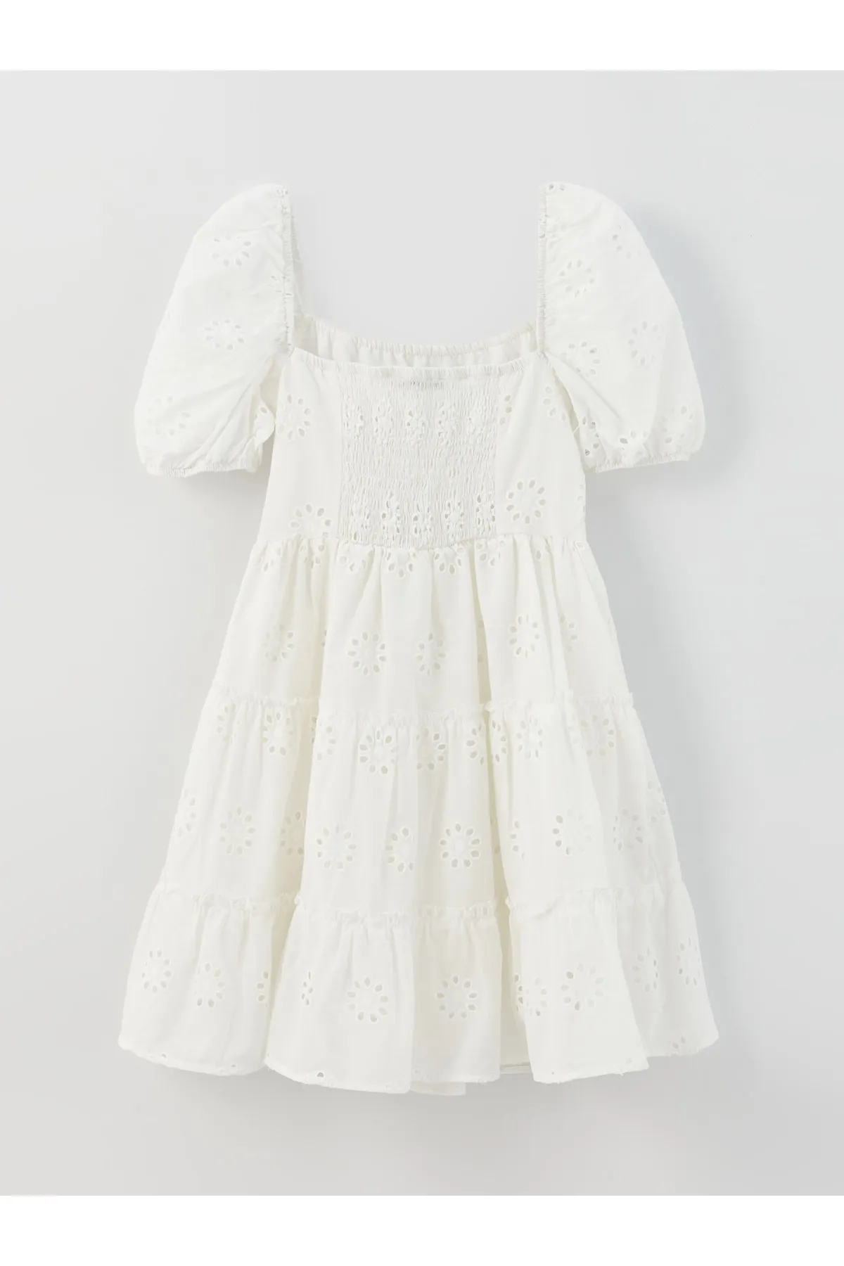 LC Waikiki  Selbstgemustertes Kurzarm-Damenkleid mit quadratischem Ausschnitt und Stickerei