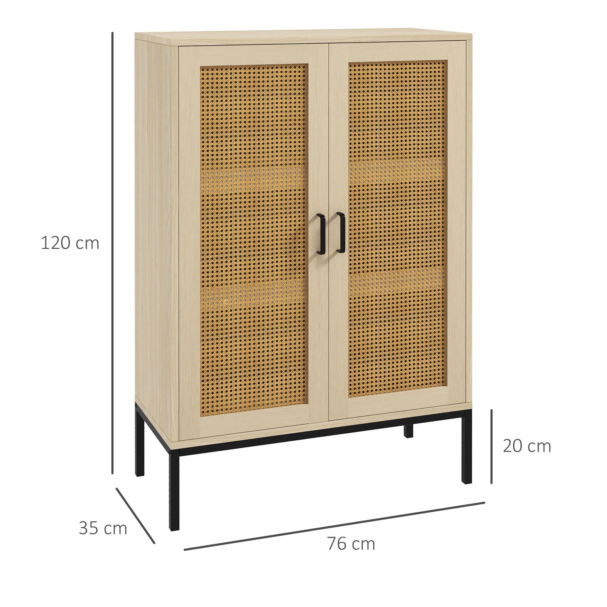 HOMCOM Highboard Aufbewahrungsschrank mit 3 Regalen, Doppeltür, für Wohnzimmer (Küchenschrank, 1 St., Sideboard), Kippsicheres Design