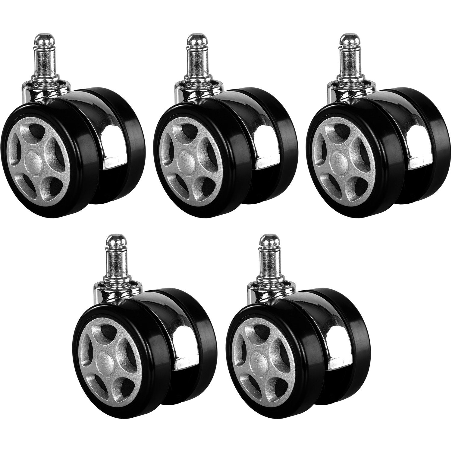 RACEMASTER Stuhlrolle 5er Set Bürostuhlrollen, (Set, 5-St), universell für Hartböden und Teppich, Racing Design, XL Rollen 60 mm