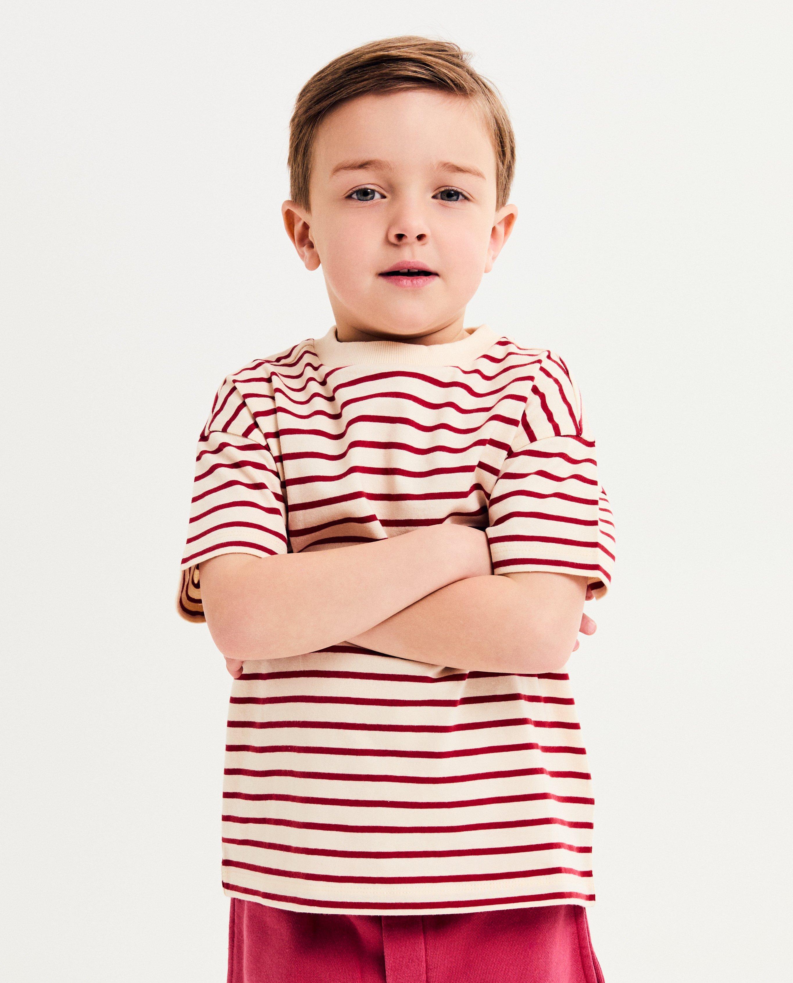 Tricou cu dungi Kidz Nation, croială lejeră, roșu închis
