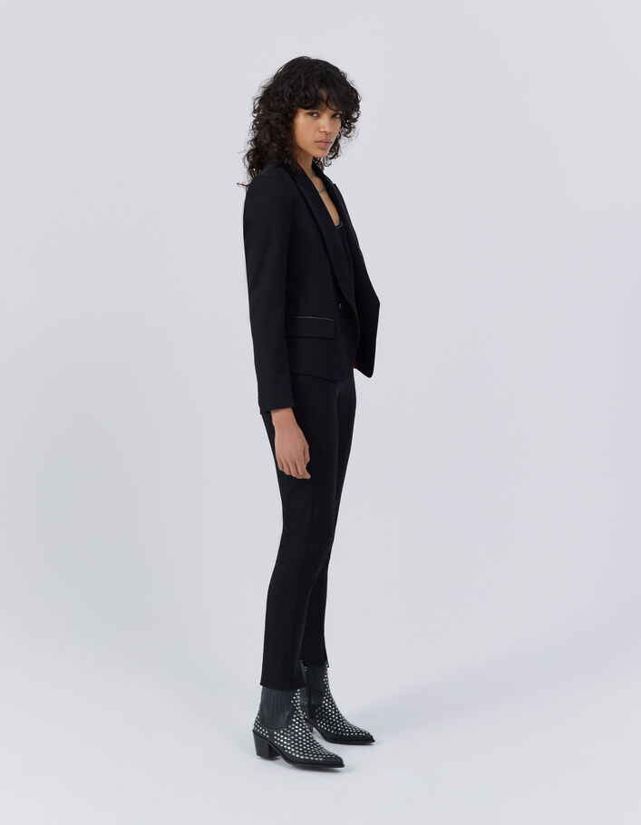 Pantalon slim en twill noir fente devant femme