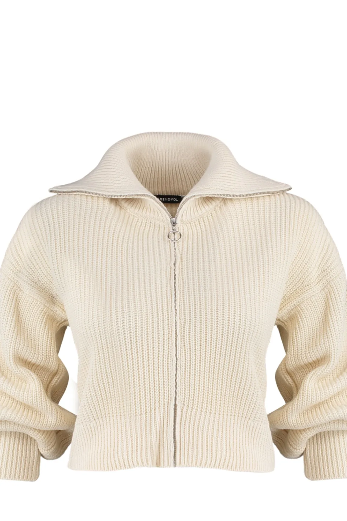 Trendyol Collection  Ecrufarbene, kurze Strickjacke mit Reißverschlussdetail TWOAW23HI00373