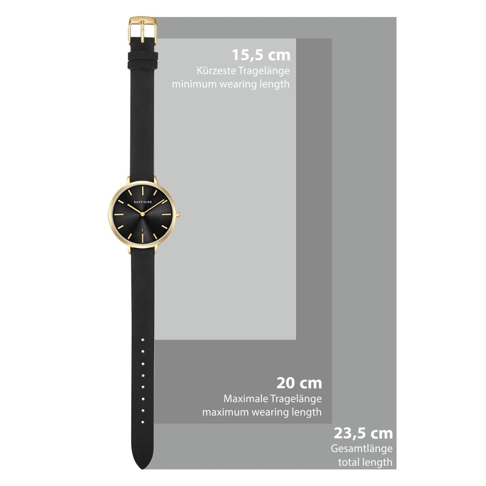 EASTSIDE Montre à quartz Classic en Or jaune Cuir véritable en Noir Montre