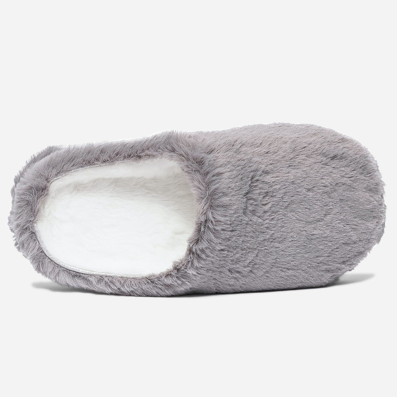 Chausson-mule gris en fausse fourrure et fourré