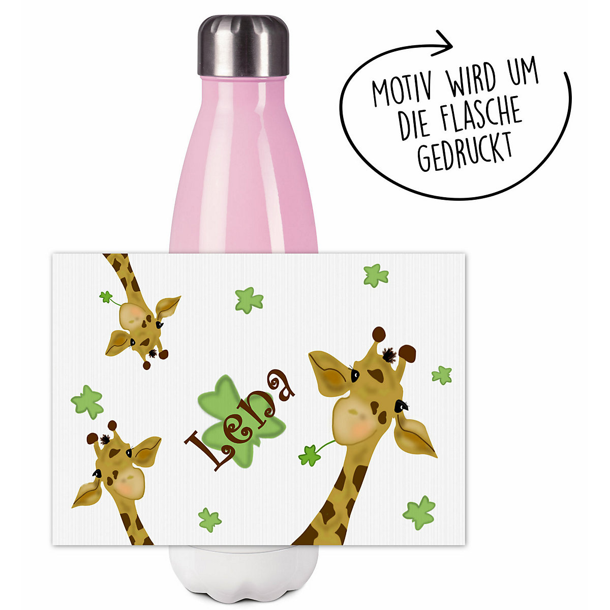 Edelstahl Kinder Thermoflasche / Trinkflasche bunt Giraffe Spülmaschinenfest, Auslaufsicher, Bruchfest, Doppelwandig, Für Heißgetränke geeignet, Mit Deckel, Isoliert