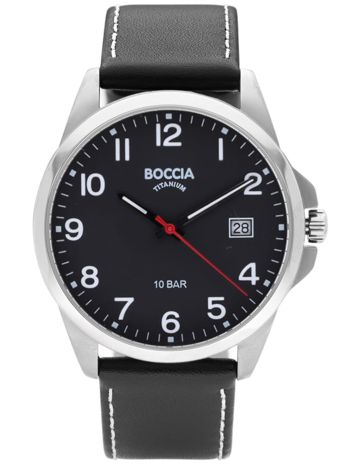 Boccia Herrenuhr Titan mit Lederband Schwarz günstig kaufen onesize