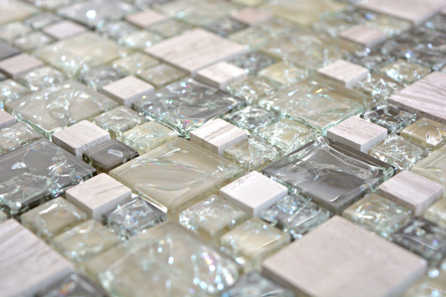 Mosani Mosaikfliesen Glasmosaik Naturstein Mosaik graugrün glänzend / 10 Matten
