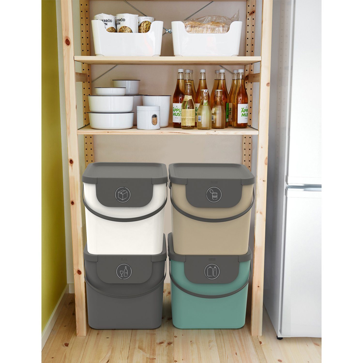 ROTHO Mülltrennsystem Albula 2er-Set Mülltrennungssystem 40l für die Küche, Kunststoff (PP) BPA-frei, Aus rezykliertem Kunststoff