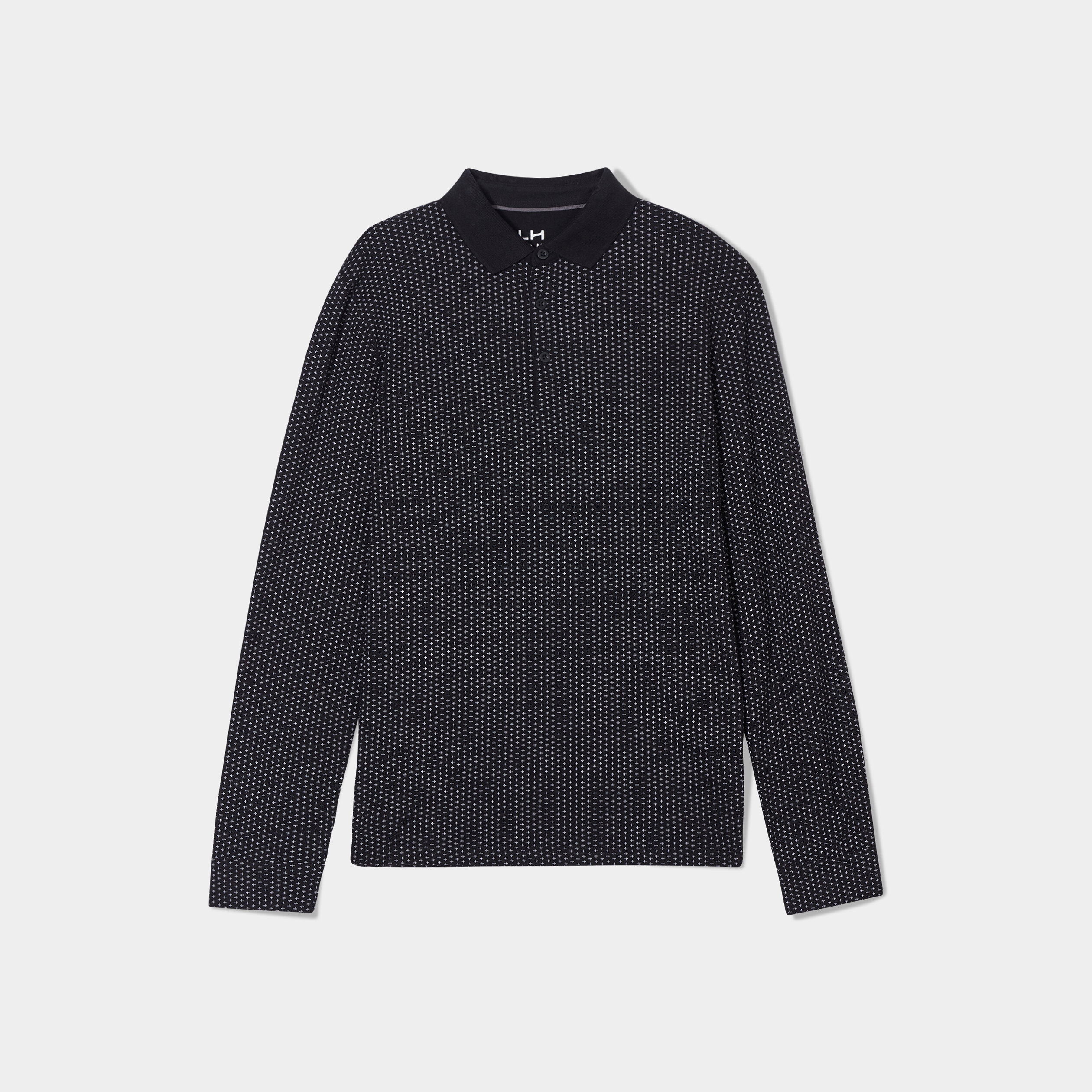 Polo manches longues encolure boutonnée noir homme | La Halle