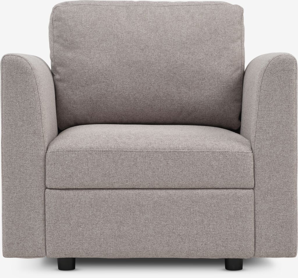 OKSBY sofamodul. OKSBY sofasentermodul med sengetøybeholder, sandfarget stoff.