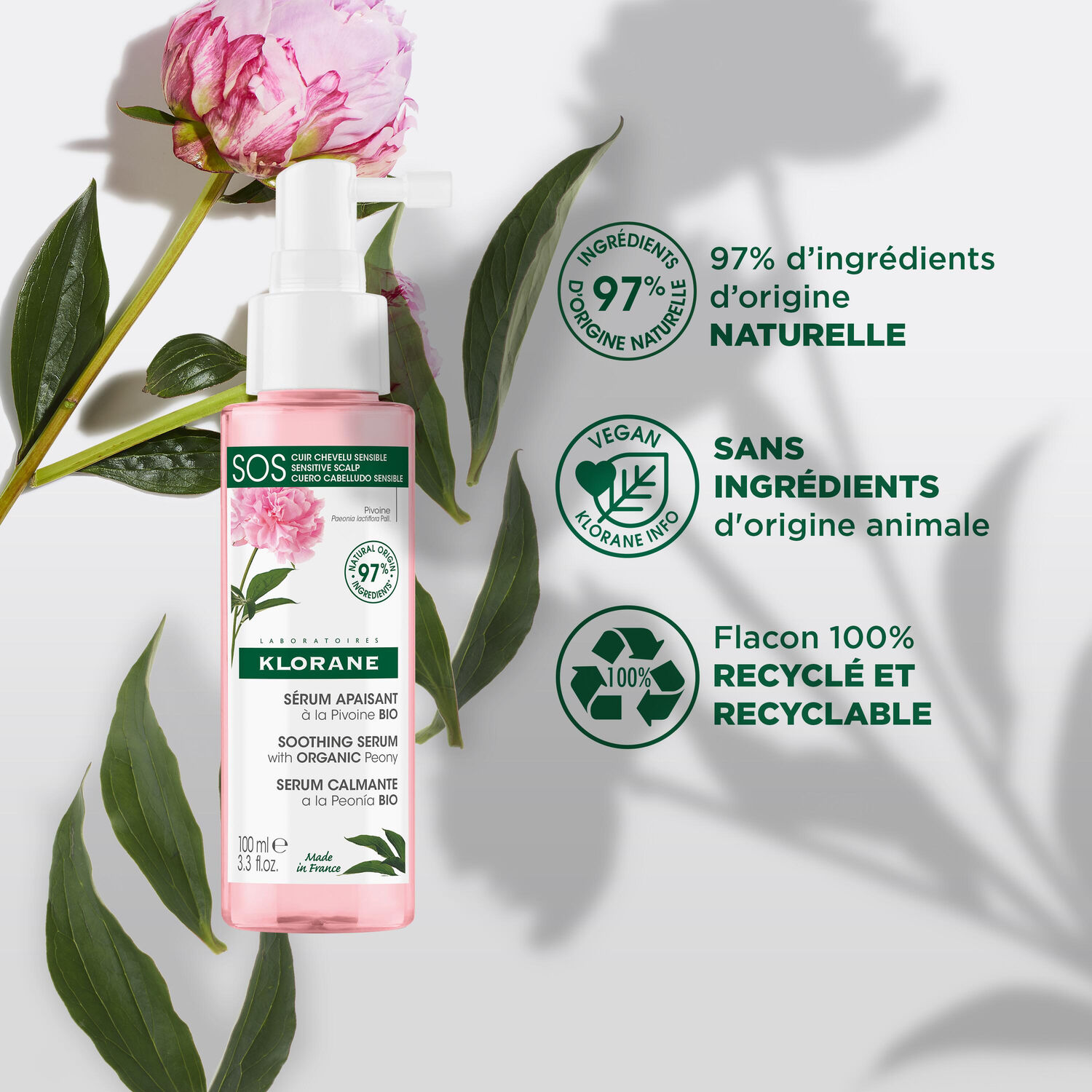 Klorane Sérum Apaisant Pivoine - Cuir chevelu irrité - 100 ml