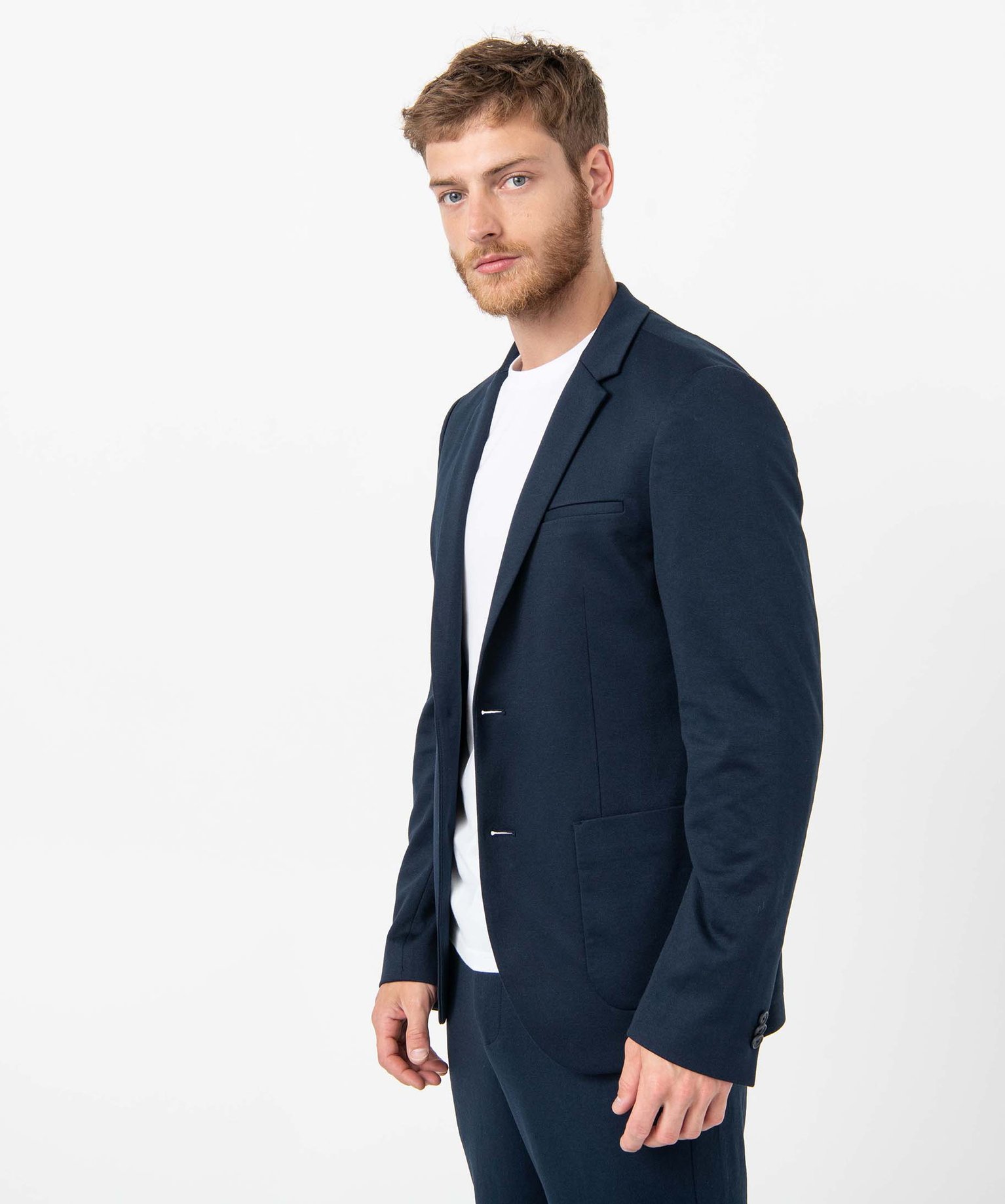 Veste de costume homme en matière stretch bleu fonce | GEMO