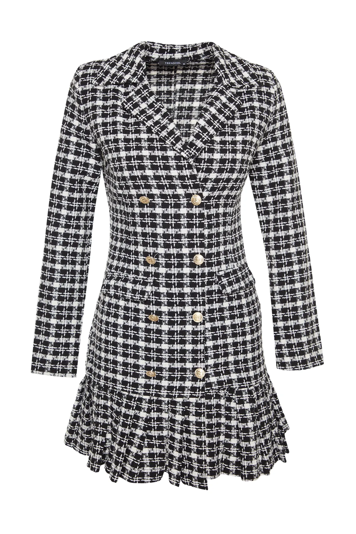 Trendyol Collection  Schwarzer Rock, Volant, Knopfdetail, Tweed-Webkleid TWOAW23EL00870