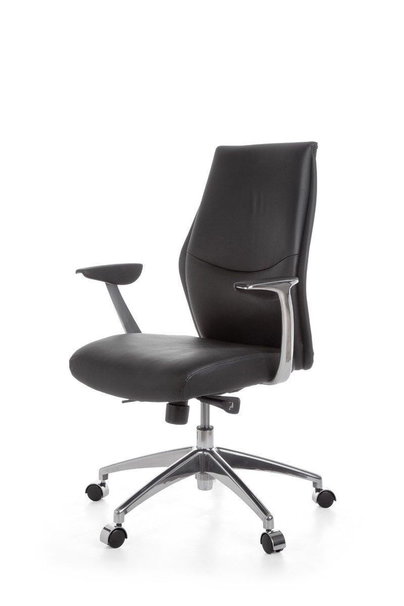 Amstyle Chefsessel SPM1.142 (Echtleder Schwarz, Bürostuhl XXL 120 kg Modern), Schreibtischstuhl Drehbar, Drehstuhl mit Armlehne
