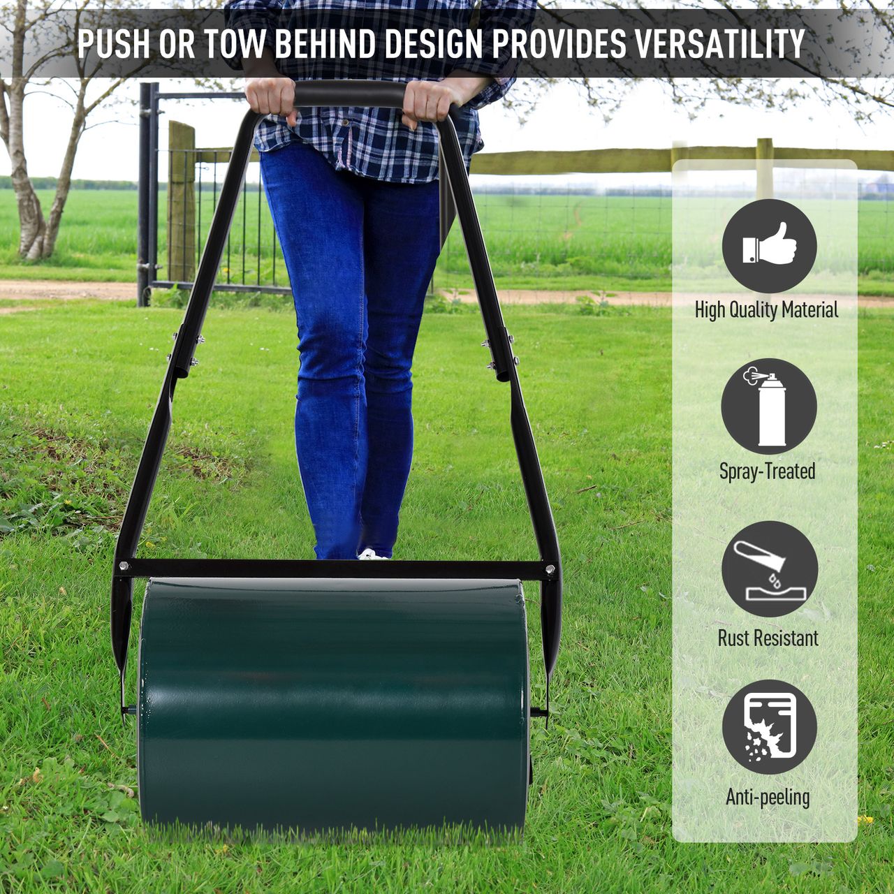 Outsunny Rasenwalze mit U-Griff Gartenrolle Gartenwalze Ø30 cm 30 L Metall