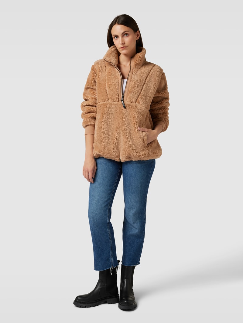 Fleecepullover mit Stehkragen und Reißverschluss in beige