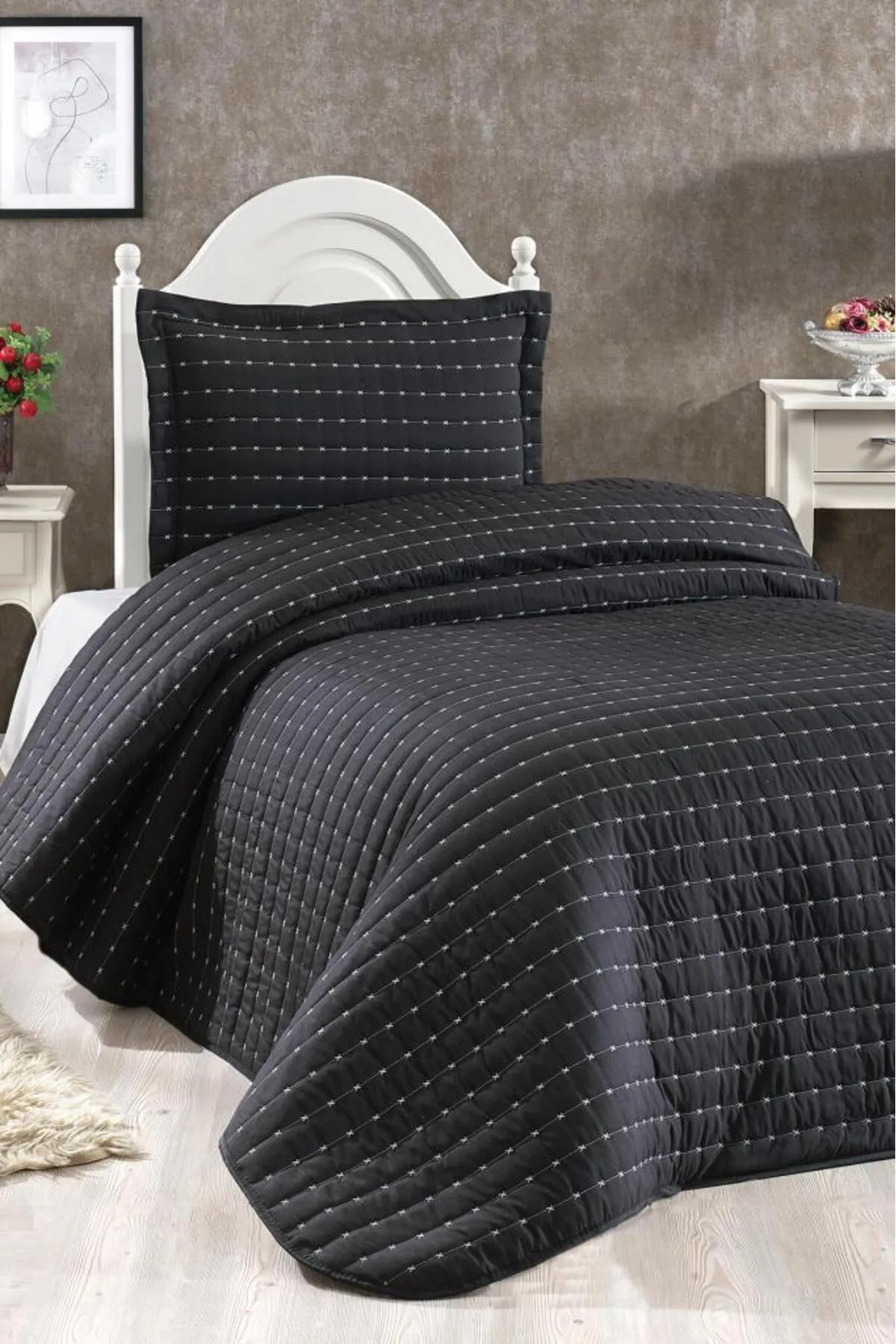 Çeyiz Diyarı  Gesteppte Tagesdecke „Dublin“ für Einzelbett, Schwarz