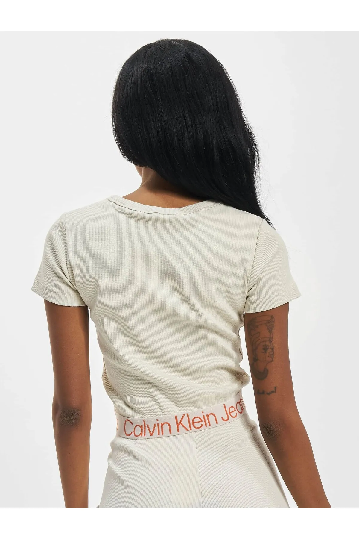 Calvin Klein  Damen Calvin Klein Jeans Logo Tape Rib T-Shirt mit kurzen Ärmeln