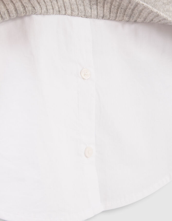 Pull gris tricot trompe-l'oeil chemise fille
