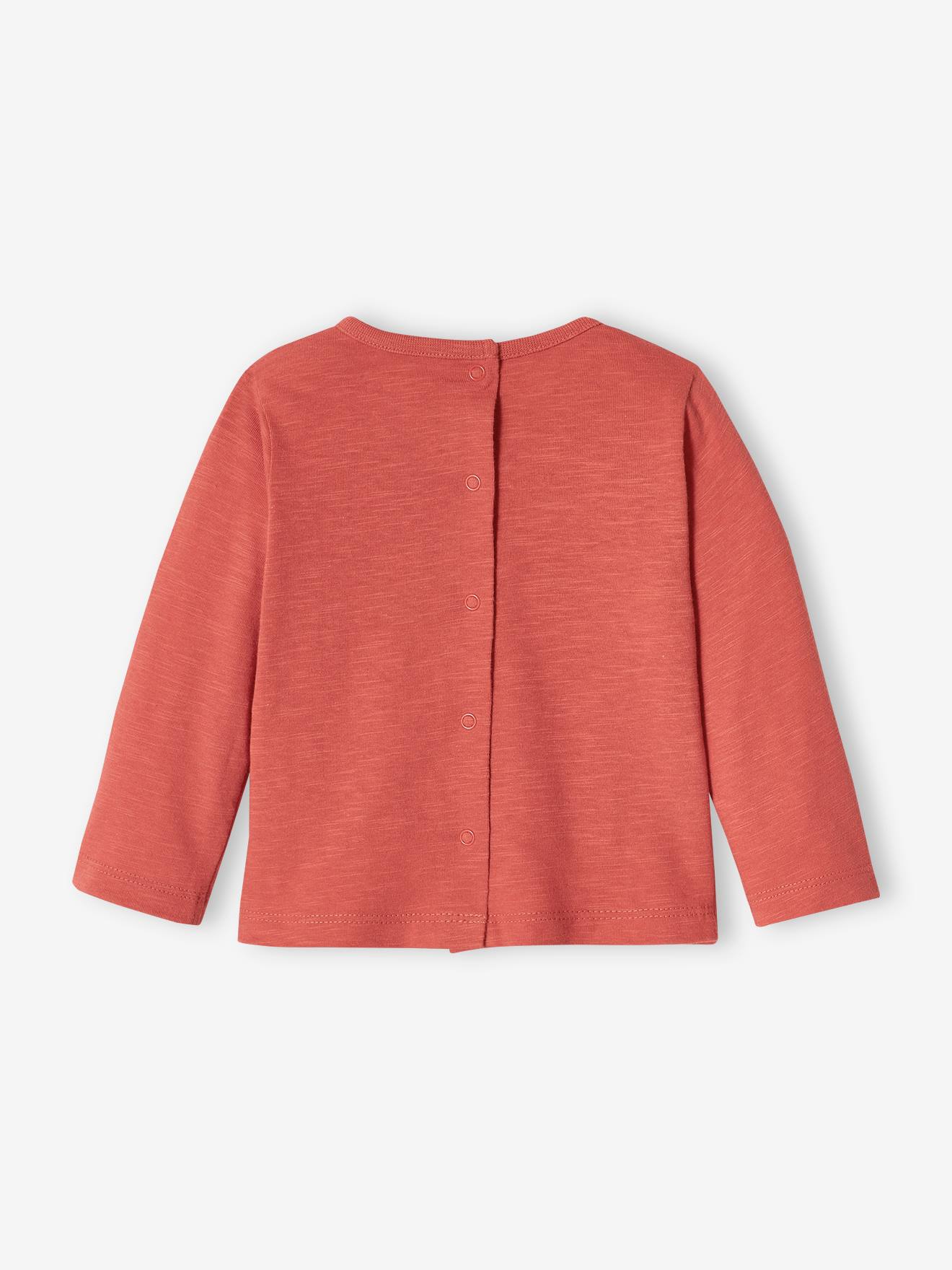 T-shirt manches longues bébé en jersey flammé tomette