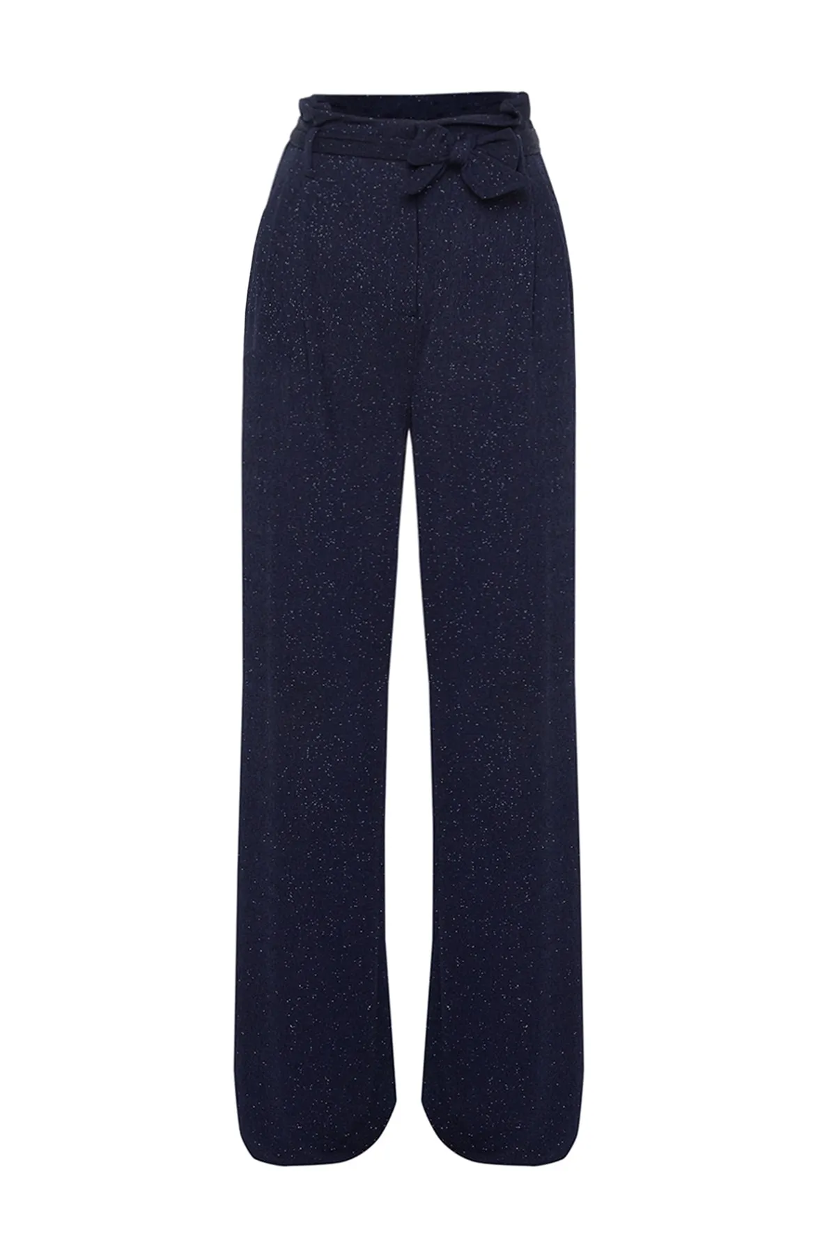 Trendyol Collection  X Zeynep Tosun Marineblaue Lurex-Strickhose mit Gürtel TCLSS23PL00002