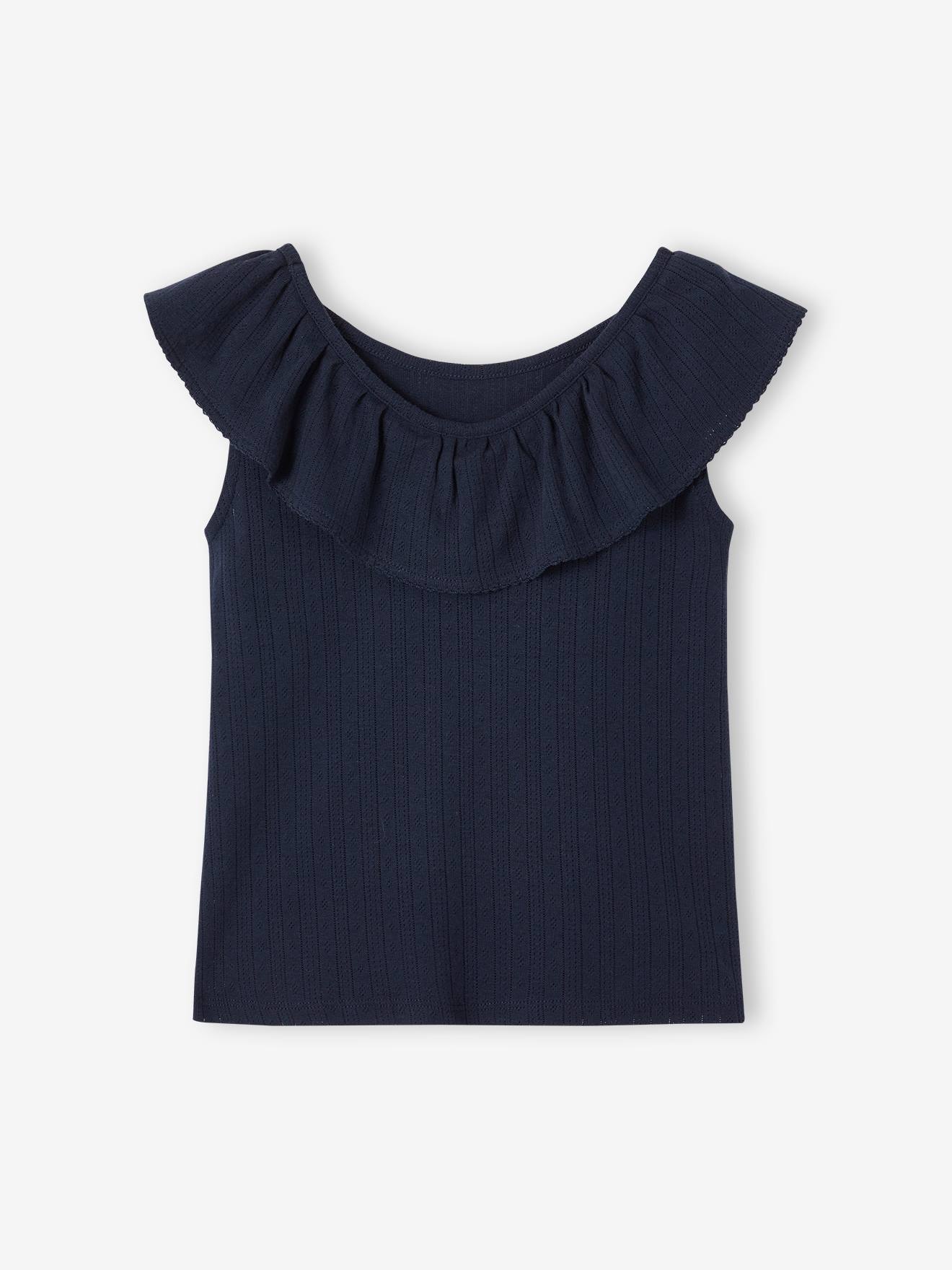 Vertbaudet Mädchen Volant-Top aus Pointelle-Jersey Oeko-Tex - smaragdgrün