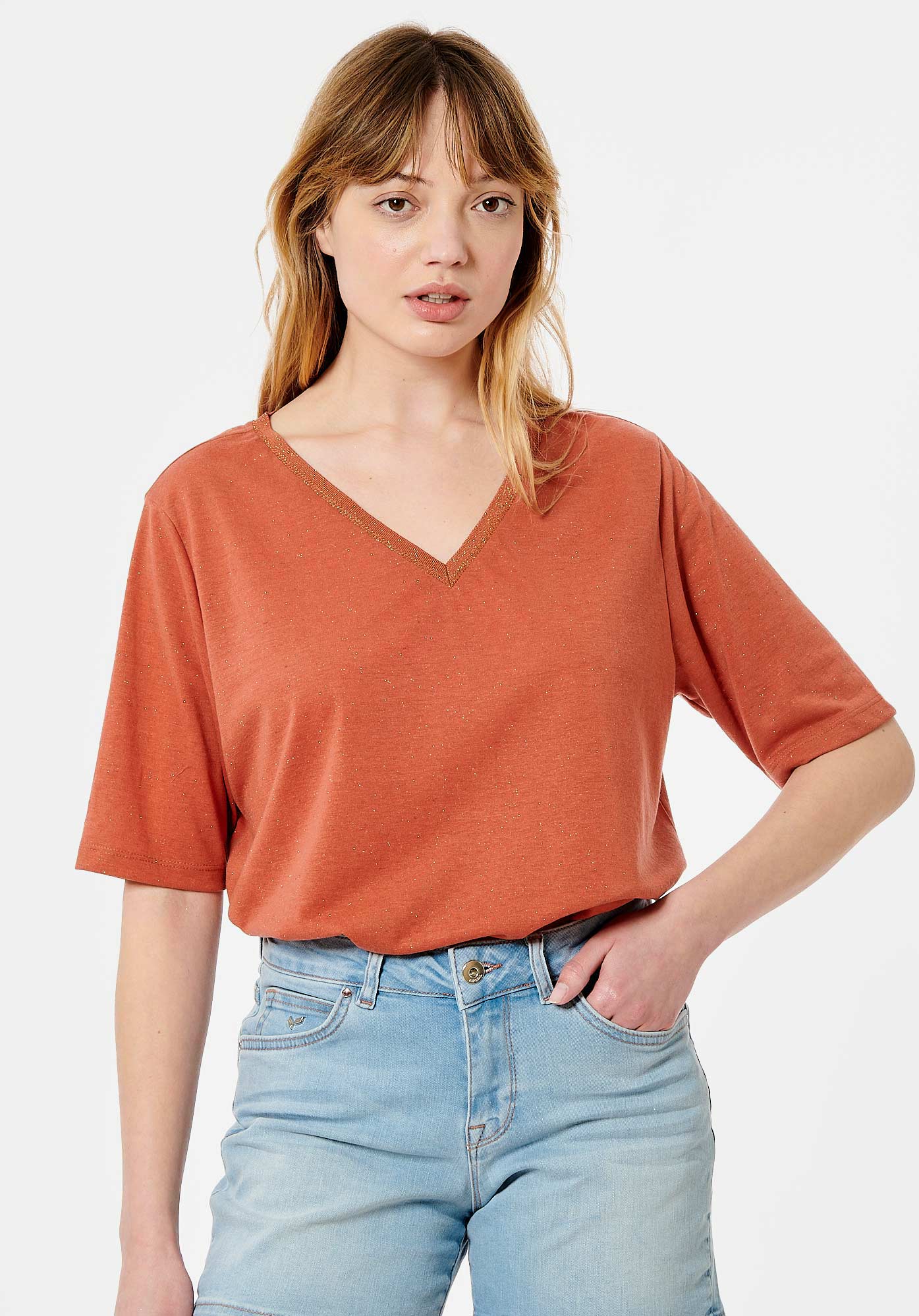 JAIME  T-shirt orange pailleté Femme