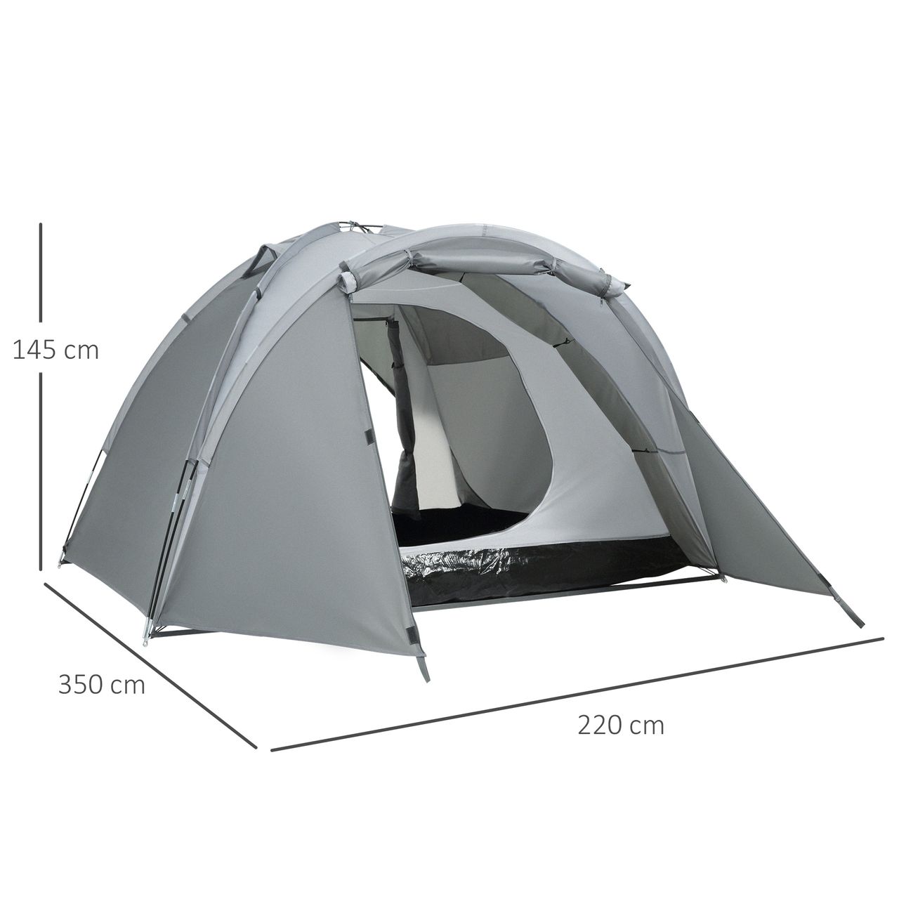 Outsunny Campingzelt für 2-3 Personen Glasfaser Tür mit Reißverschluss Meshfenster inkl. Transporttasche Kuppelzelt 190T PU2000mm Glasfaser Grau