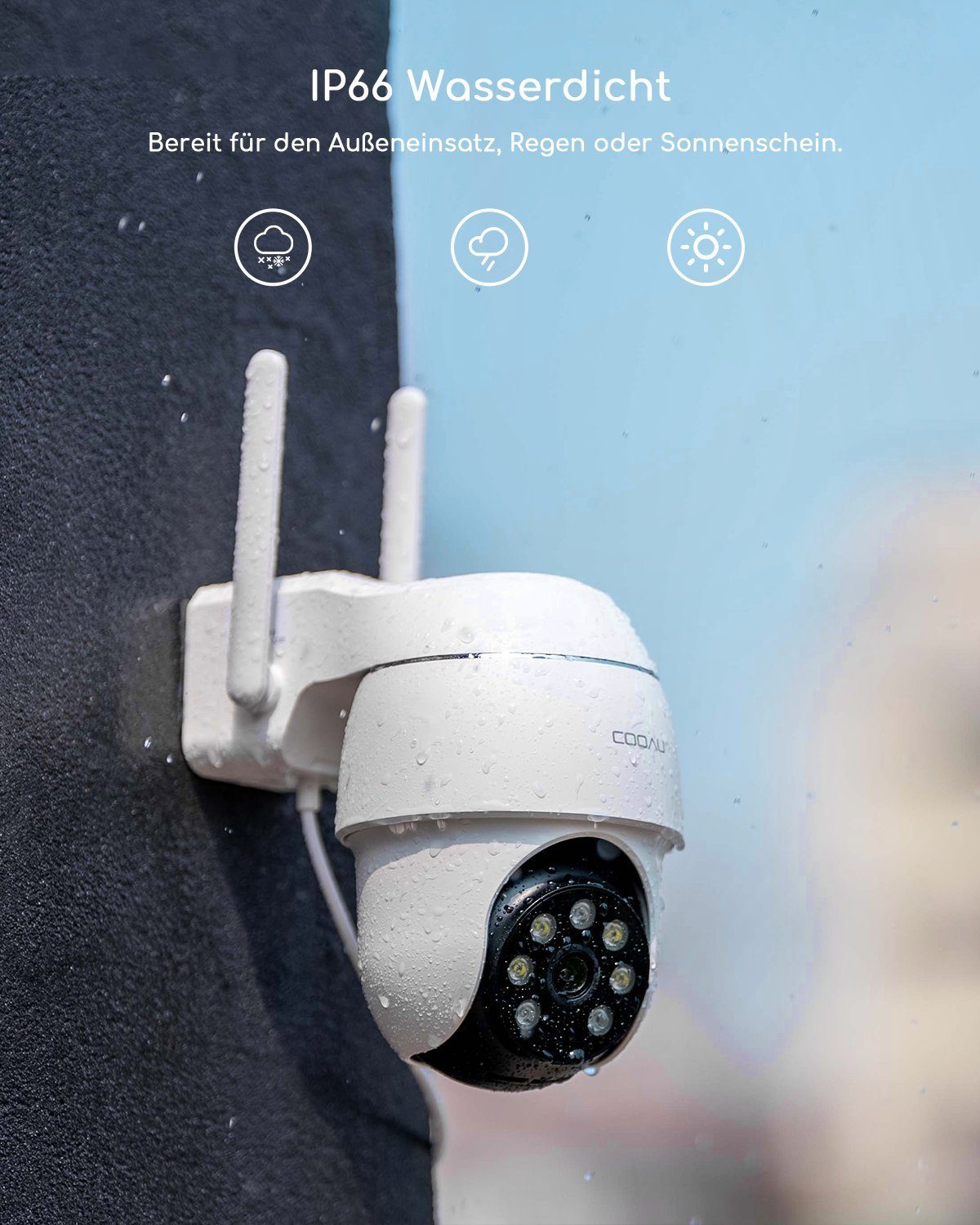 COOAU 2K Überwachungskamera Aussen WLAN,355°/90° Schwenkbar IP Kamera IP66 Überwachungskamera (AuBenbereich, 4 Geräte Gleichzeitig,Mit der Familie teilen,All-in-1 APP,Alexa, Mensch Bewegungsmelder,Automatische Verfolgung,Farbige Nachtsicht,3MP, 24/7